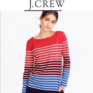 J crew red white blue boat neck long sleeve top XS